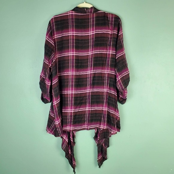Lane Bryant Plaid Kimono Open Front Fringe Hem Waterfall Cardigan Size 14 16 - Picture 2 of 5
